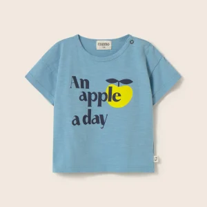 T-shirt neonato azzurra Bob, stampa mela