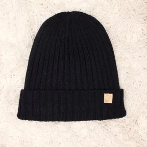 Cuffia blu pura lana merino a coste