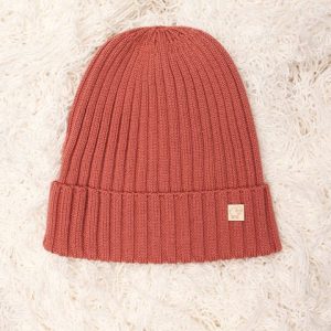 Cuffia rose wood pura lana merino a coste