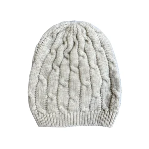 Cuffietta Trecce Tortora pura lana merino ultrafine