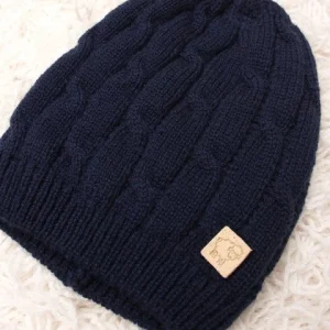 Cuffia trecce blu pura lana merino ultrafine