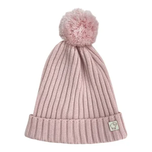 Cuffia ponpon rosa pura lana merino