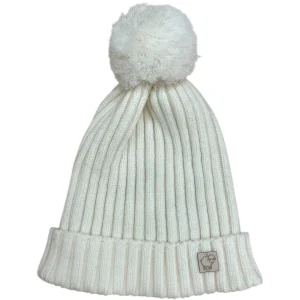 Cuffia pompon panna pura lana merino