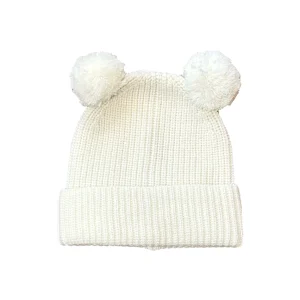 Cuffia doppio pompon bianco pura lana merino