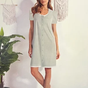 Camicia da notte donna Nottingham mezza manica aperta cotone PC49753