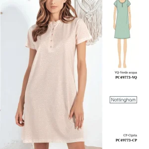 Camicia da notte donna Nottingham mezza manica serafino cotone PC49773
