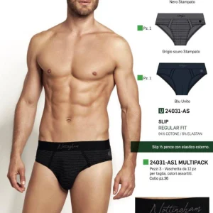 Confezione da 3 slip uomo Nottingham cotone bielastico rasato tinta unita 24031