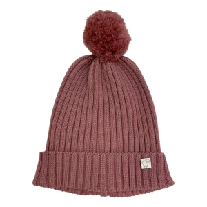 Cuffia pompon rose wood pura lana merino