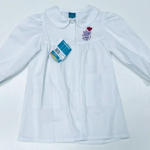 Grembiule asilo bambina bianco con abbottonatura centrale Nazareno Gabrielli ricamo Cuori 0747