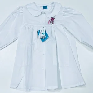Grembiule asilo bambina bianco con abbottonatura centrale Nazareno Gabrielli ricamo Dance 0745