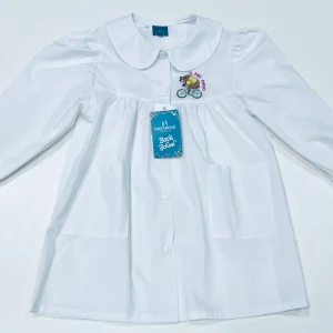 Grembiule asilo bambina bianco con abbottonatura centrale Nazareno Gabrielli ricamo Orso 0743