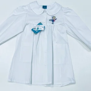 Grembiule asilo bambina bianco con abbottonatura centrale Nazareno Gabrielli ricamo Pattinaggio 0741