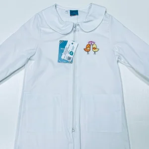 Grembiule asilo bambina bianco con zip centrale Nazareno Gabrielli ricamo Smack 0752