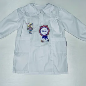 Grembiule asilo bambina con abbottonatura centrale Ambrosino ricamo Bimba Con Occhiali R307