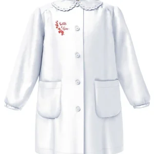 Grembiule asilo bambina con abbottonatura centrale Siggi made in Italy ricamo Smile e Love 4030