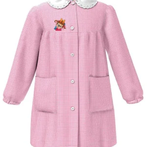 Grembiule asilo bambina con abbottonatura centrale Siggi ricamo Pippi a quadretti rosa 4173