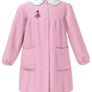 Grembiule asilo bambina con abbottonatura centrale centrale Siggi ricamo Ballerina a quadretti rosa 4034