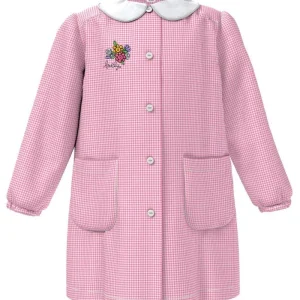 Grembiule asilo bambina con abbottonatura centrale centrale Siggi ricamo Lovely a quadretti rosa 4026