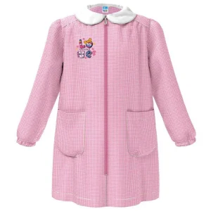 Grembiule asilo bambina con zip centrale Siggi ricamo Love a quadretti rosa 3573