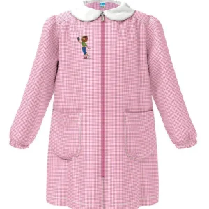 Grembiule asilo bambina con zip centrale Siggi ricamo Selfie a quadretti rosa 3883