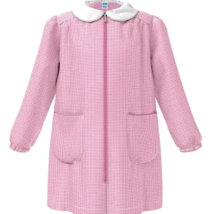 Grembiule asilo bambina con zip centrale Siggi senza ricamo a quadretti rosa 3380