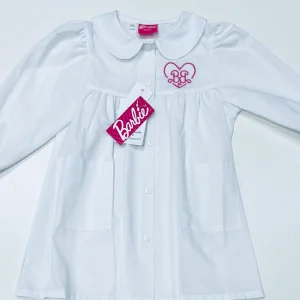 Grembiule asilo bianco bambina made in Italy con abbottonatura centrale Disney ricamo Barbie G101