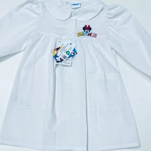 Grembiule asilo bianco bambina made in Italy con abbottonatura centrale Disney ricamo Minnie G102
