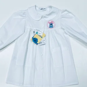 Grembiule asilo bianco bambina made in Italy con abbottonatura centrale Disney ricamo Stitch G107