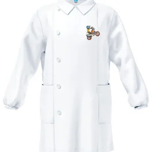 Grembiule asilo bianco bambino con abbottonatura laterale Siggi ricamo Cross Enduro 4039