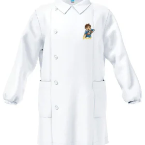 Grembiule asilo bianco bambino con abbottonatura laterale Siggi ricamo Keeper 4045