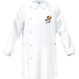 Grembiule asilo bianco bambino con abbottonatura laterale Siggi ricamo Vroom 3894