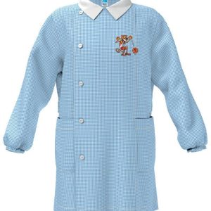 Grembiule asilo quadretti azzurri bambino con abbottonatura laterale Siggi ricamo Basket 4056