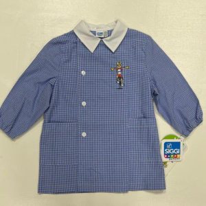 Grembiule asilo quadretti azzurri bambino con abbottonatura laterale Siggi ricamo Bici 3889
