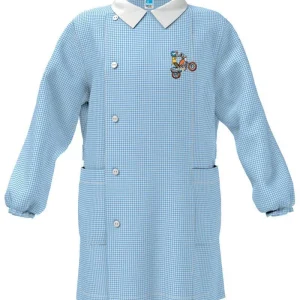 Grembiule asilo quadretti azzurri bambino con abbottonatura laterale Siggi ricamo Cross Enduro 4039