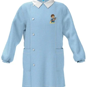 Grembiule asilo quadretti azzurri bambino con abbottonatura laterale Siggi ricamo Keeper 4045