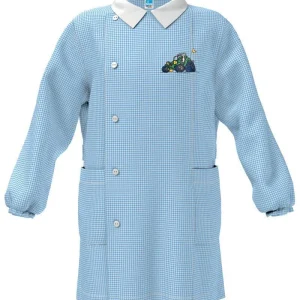 Grembiule asilo quadretti azzurri bambino con abbottonatura laterale Siggi ricamo Quad 4041