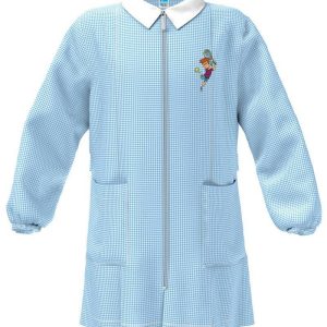 Grembiule asilo quadretti azzurri bambino con zip Siggi ricamo Tennis 4052
