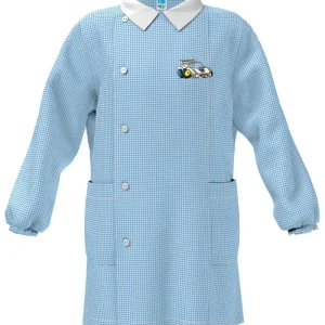 Grembiule asilo quadretti celesti bambino con abbottonatura laterale Siggi ricamo Rally 4181
