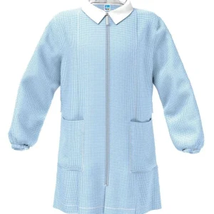 Grembiule asilo quadretti celesti bambino con zip Siggi senza ricamo 3379