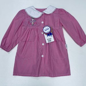 Grembiule asilo quadretti rosa bambina con abbottonatura centrale Ambrosino ricamo Ballerina R301