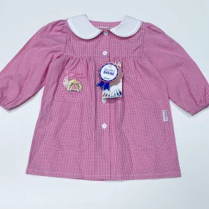 Grembiule asilo quadretti rosa bambina con abbottonatura centrale Ambrosino ricamo Sirenetta Q305