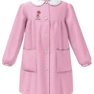 Grembiule asilo quadretti rosa bambina con abbottonatura centrale centrale Siggi ricamo Bimba 4037