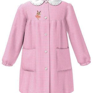 Grembiule asilo quadretti rosa bambina con abbottonatura centrale centrale Siggi ricamo Coniglietta Ballerina 4180