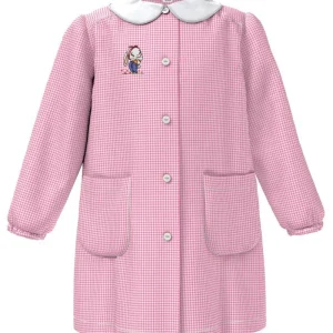 Grembiule asilo quadretti rosa bambina con abbottonatura centrale centrale Siggi ricamo Coniglietto 4038
