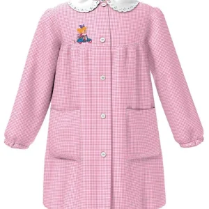 Grembiule asilo quadretti rosa bambina con abbottonatura centrale centrale Siggi ricamo Vespa 4027