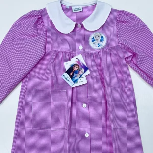 Grembiule asilo quadretti rosa bambina made in Italy con abbottonatura centrale Disney ricamo Frozen G100