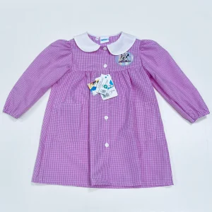 Grembiule asilo quadretti rosa bambina made in Italy con abbottonatura centrale Disney ricamo Minnie G102