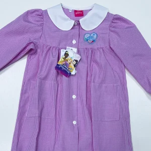 Grembiule asilo quadretti rosa bambina made in Italy con abbottonatura centrale Disney ricamo Principesse G106