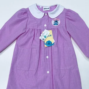 Grembiule asilo quadretti rosa bambina made in Italy con abbottonatura centrale Disney ricamo Stitch G107
