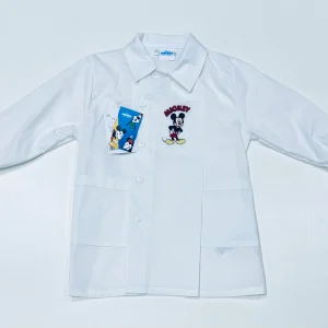 Grembiule bianco asilo bambino con abbottonatura laterale Disney ricamo Mickey G302